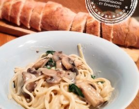Pâtes crémeuses aux champignons et épinards - Auboutdelalangue.com