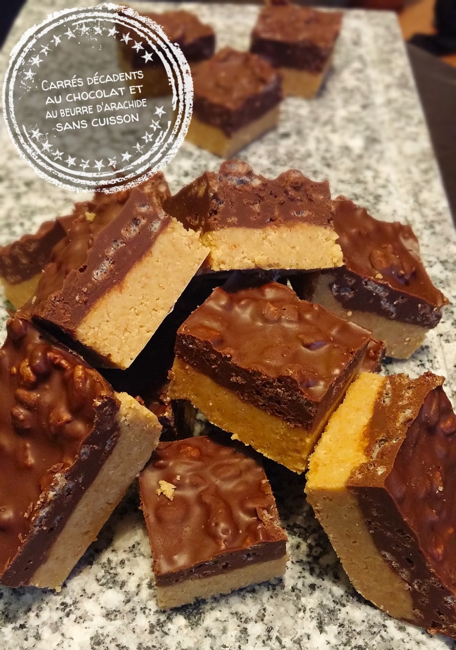 Carrés décadents au chocolat et au beurre d'arachide sans cuisson - Auboutdelalangue.com
